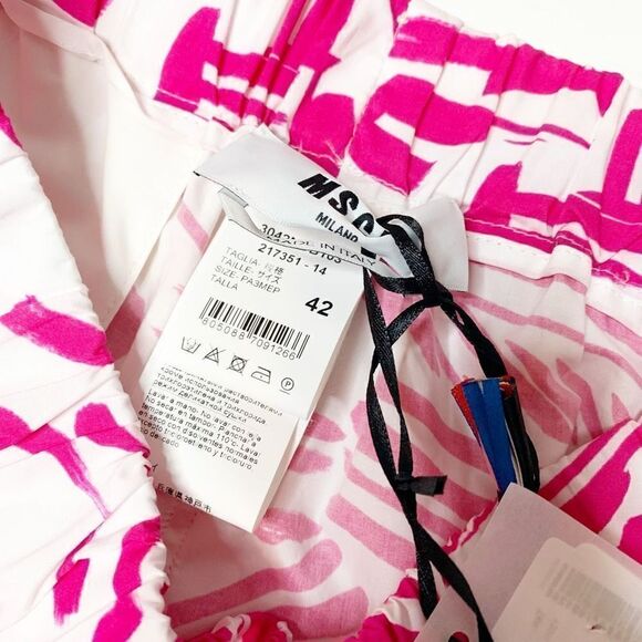MSGM Summer Brushed Motif Elastic Waist Short Pink White Shorts Women’s Size 42 - Picture 7 of 12
